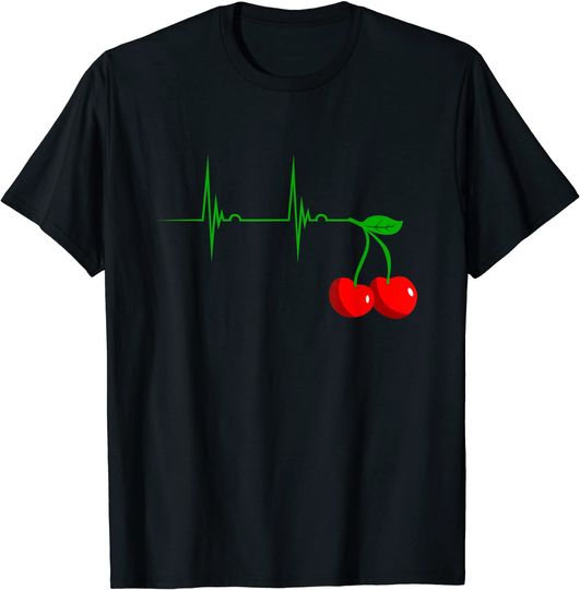 Discover T-shirt para Homem e Mulher Batimento de Coração com Cerejas