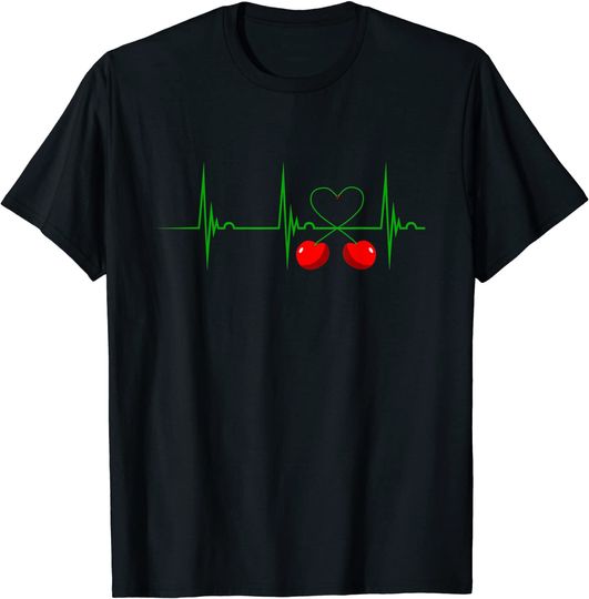 Discover T-shirt Unissexo de Mangas Curtas Batimento Cardíaco com Cerejas