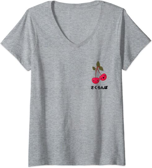 Discover T-shirt para Mulher Cerejas Lindas Pequenas Kawaii Decote em V