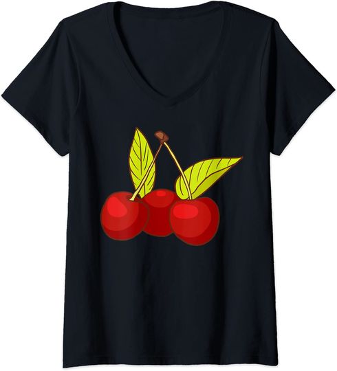 Discover T-shirt para Mulher com Estampa de Cerejas Decote em V