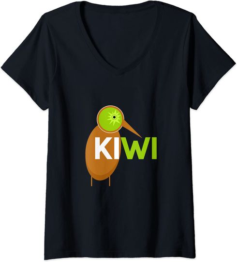 Discover T-shirt para Mulher com Kiwi como Animal e Fruta Decote em V