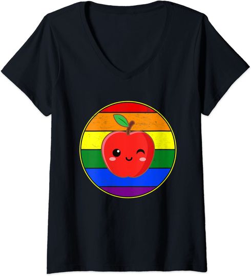 Discover T-shirt para Mulher com Maçã Orgulho LGBT Decote em V