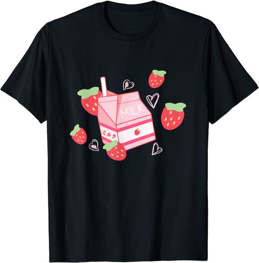 Discover T-shirt Unissexo Leite de Morango Kawaii Anime