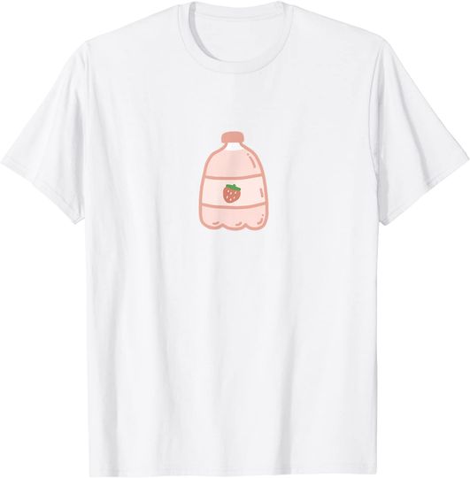 Discover T-shirt Unissexo com Estampa de Garrafa de Leite de Morango