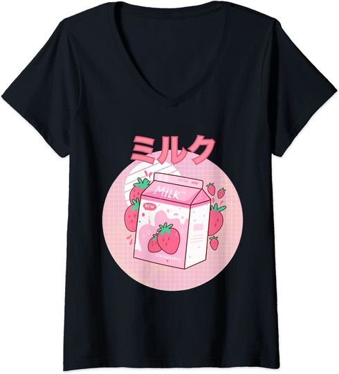 Discover T-shirt para Mulher Milk Shake de Morango Decote em V