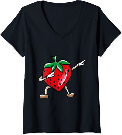 Discover T-shirt para Mulher Divertido com Estampa de Morango Decote em V
