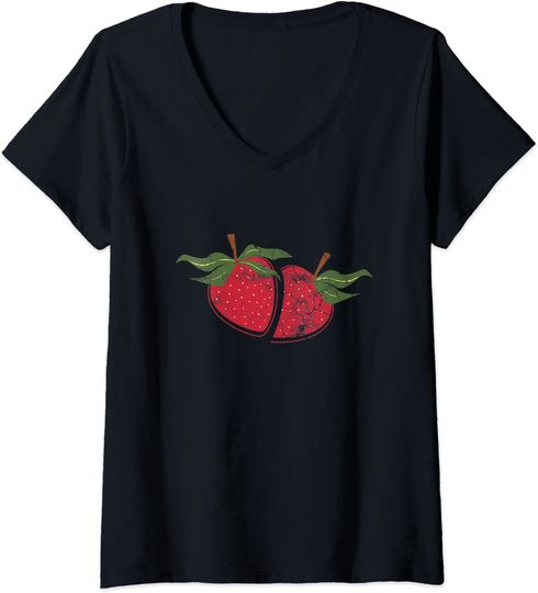Discover T-shirt para Mulher com Estampa de Morangos Decote em V