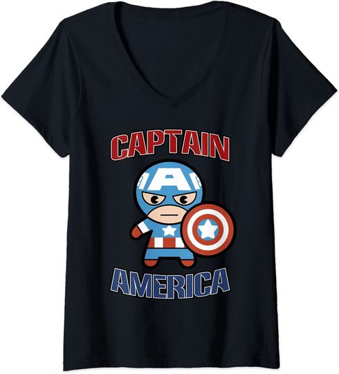 Discover T-shirt para Mulher Capitão América Fofo Kawaii Decote em V