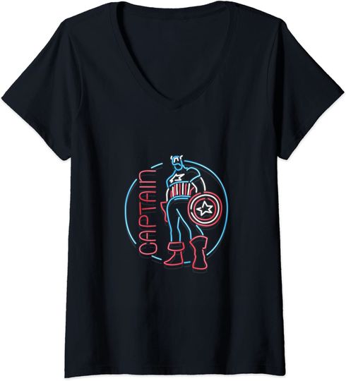 Discover T-shirt para Mulher com Capitão América Neon Decote em V