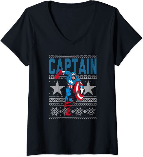 Discover T-shirt para Mulher Unissexo Capitão América Natal Decote em V
