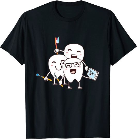 Discover T-shirt Unissexo Manga Curta Cuidados de Saúde Dentária Dentes Engraçados