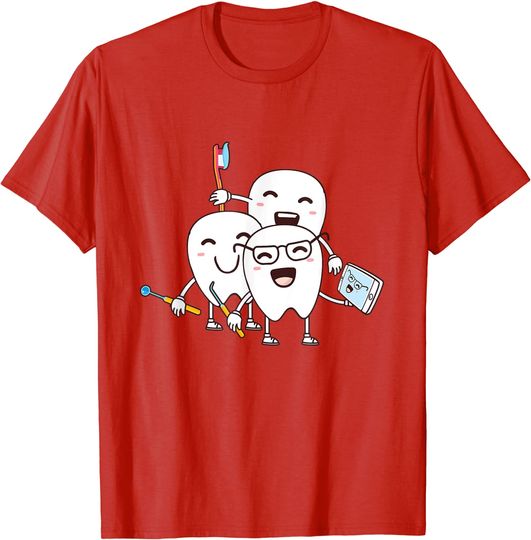 Discover T-shirt Unissexo Manga Curta Cuidados de Saúde Dentária Dentes Engraçados