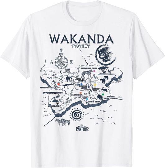 T-shirt para Homem e Mulher Mapa Kingdom of Wakanda