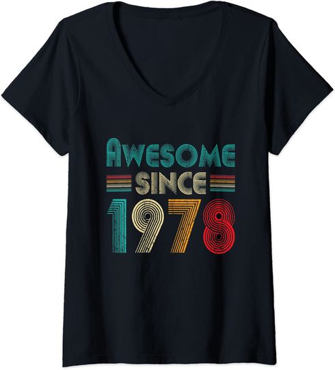 Discover T-shirt de Mulher com Decote Em V Awesome Since 1978