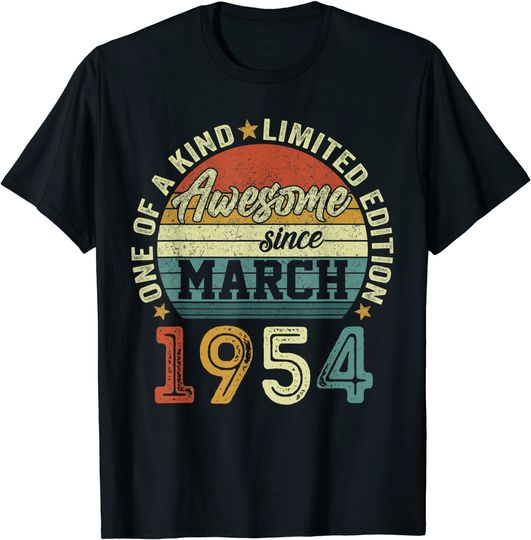 Discover T-shirt para Homem e Mulher Nascido em Março de 1954 Presente de Aniversário