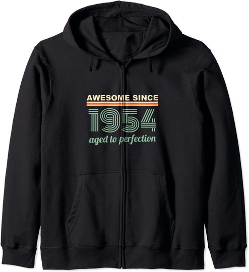 Discover Hoodie com Fecho-éclair Unissexo Awesome Since 1954 Aged to Perfection