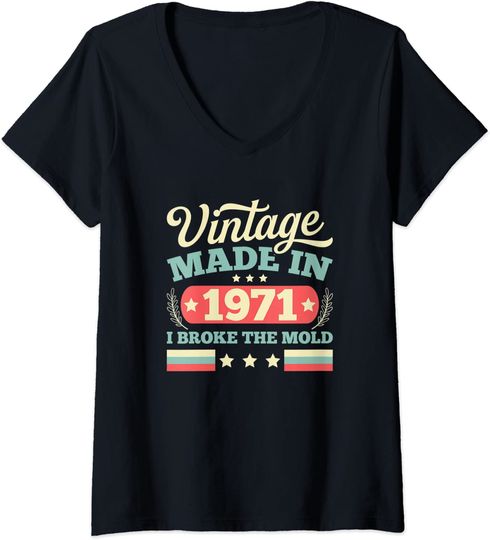 Discover T-shirt para Mulher Vintage Made in 1971 Presente de Aniversário Decote em V
