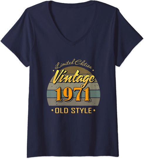 Discover T-shirt para Mulher Vintage 1971 Old Style Decote em V