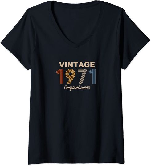 Discover T-shirt para Mulher Vintage 1971 Original Parts Decote em V