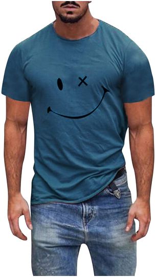 Discover T-shirt de Homem Manga Curta Rosto Sorridente de Piscadela