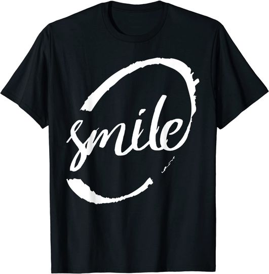 Discover T-shirt Unissexo Manga Curta Vintage com Letra Smile