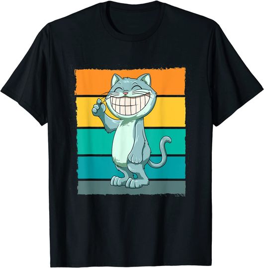Discover T-shirt Unissexo Manga Curta Gato com Sorriso