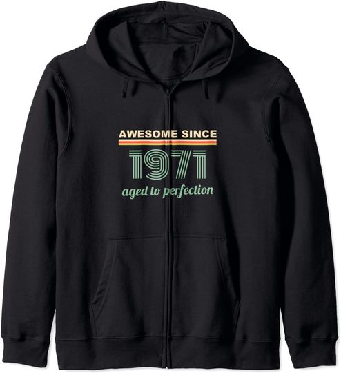 Discover Hoodie com Fecho-éclair Unissexo Awesome Since 1971 Aged to Perfection
