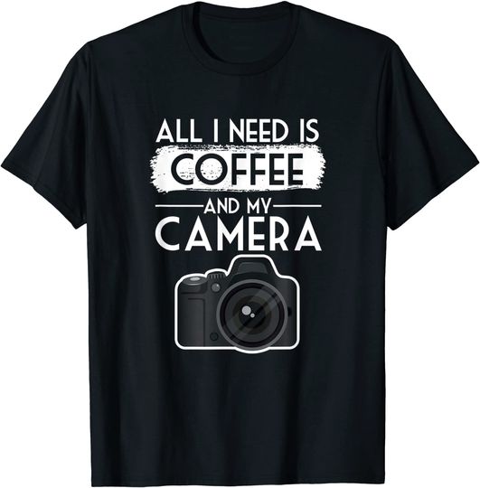 Discover T-shirt Unissexo Manga Curta All I Need Is Coffee And My Camera