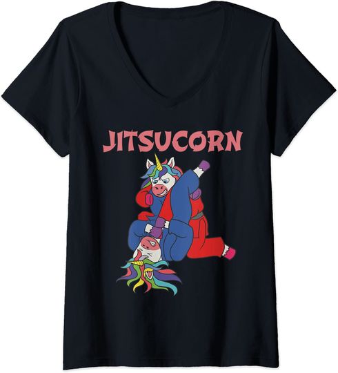 Discover T-shirt para Mulher Jitsucorn Lutadores de Unicórnio Decote em V