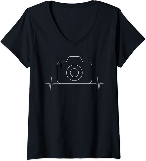 Discover T-shirt de Mulher com Decote Em V Vintage Desenho da Câmera