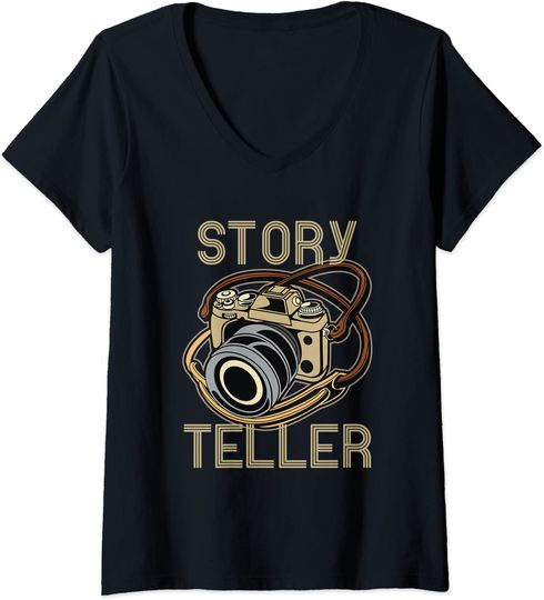 Discover T-shirt de Mulher com Decote Em V vintage Fotografia Câmara Story Teller