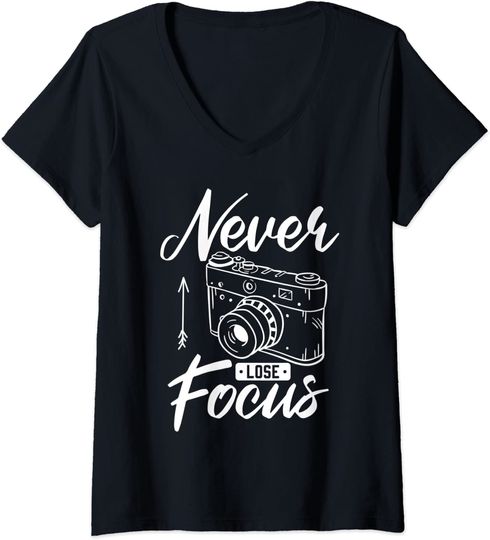 Discover T-shirt de Mulher com Decote Em V Fotografia Câmara Never Focus