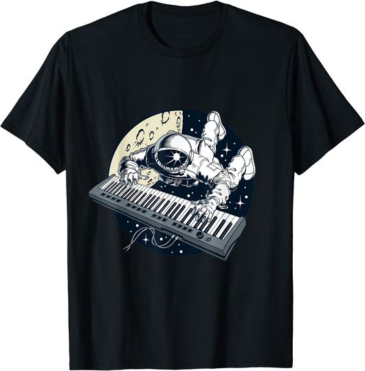 Discover T-shirt Unissexo Manga Curta Astronauta Tocam Piano No Espaço