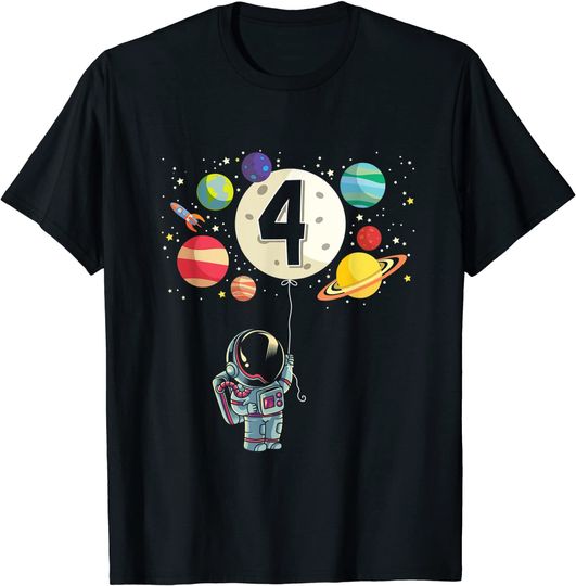 Discover T-shirt Unissexo Manga Curta 4 Anos de Aniversário Astronauta