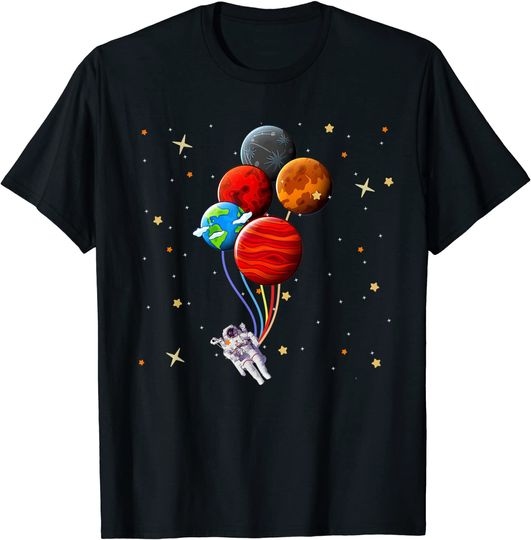 Discover T-shirt Unissexo Manga Curta Astronauta E Balões de Planetas