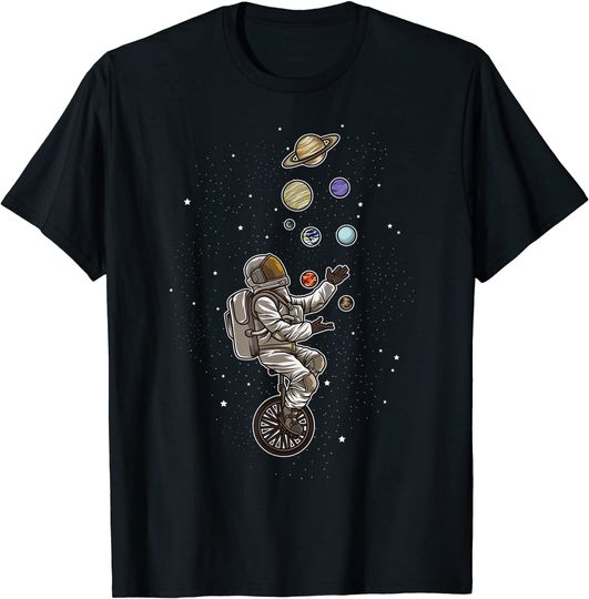 Discover T-shirt Unissexo Manga Curta O Astronauta Faz Malabares com Os Planetas