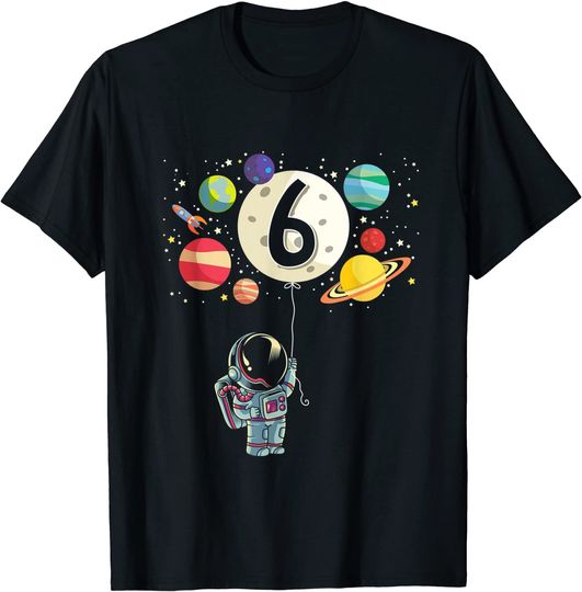 Discover T-shirt Unissexo Manga Curta 6 Anos de Aniversário Astronauta