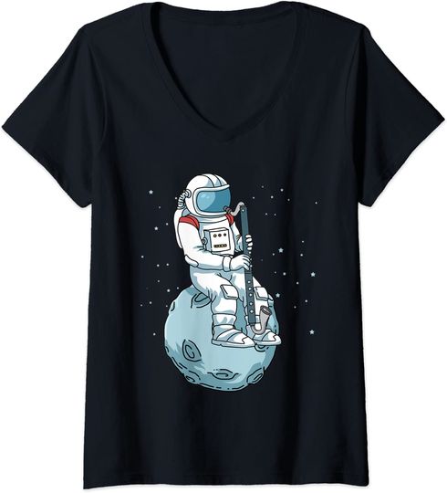 Discover T-shirt de Mulher com Decote Em V Astronauta E Música No Espaço