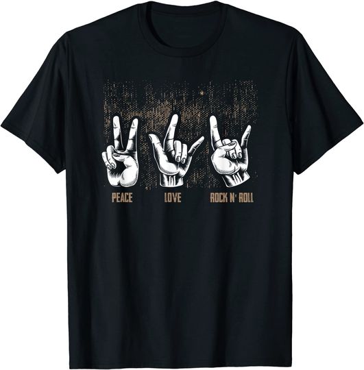 Discover T-shirt para Homem e Mulher Paz Amor Rock N Roll