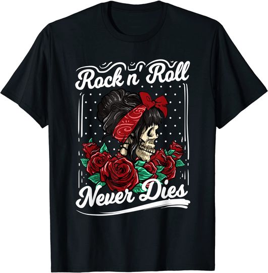 T-shirt para Homem e Mulher Rock N Roll Will Never Die