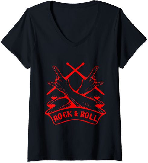 Discover T-shirt para Mulher Rock And Roll Baquetas Decote em V