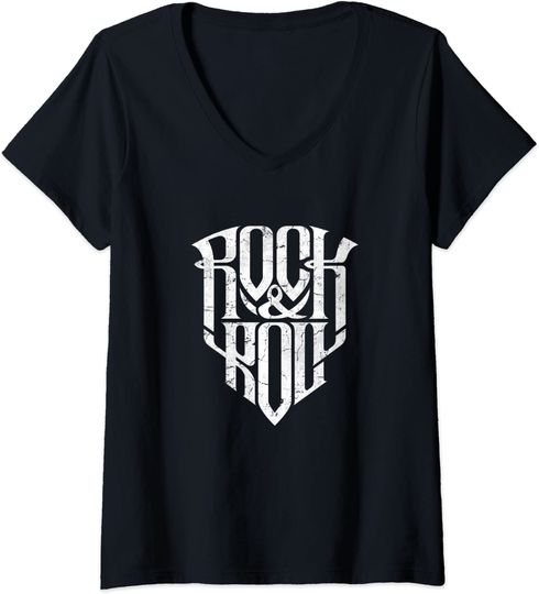 T-shirt para Mulher Amor de Rock N Roll Decote em V