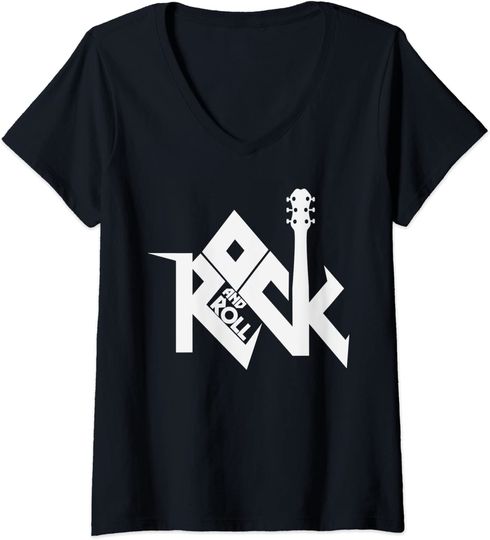 T-shirt para Mulher Rock N Roll com Guitarra Elétrica Decote em V