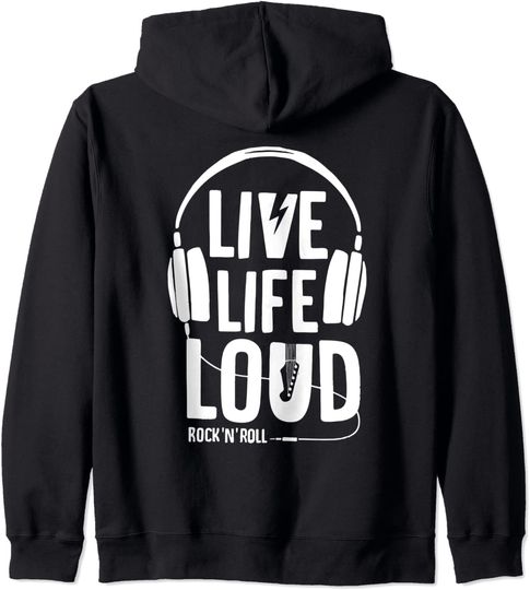 Discover Hoodie Unissexo Live Life Loud Música Rock And Roll