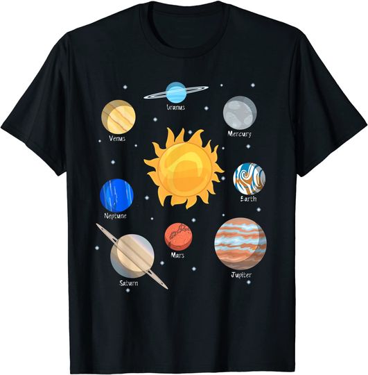 Discover T-shirt Unissexo Manga Curta Sistema Solar E Planetas No Espaço