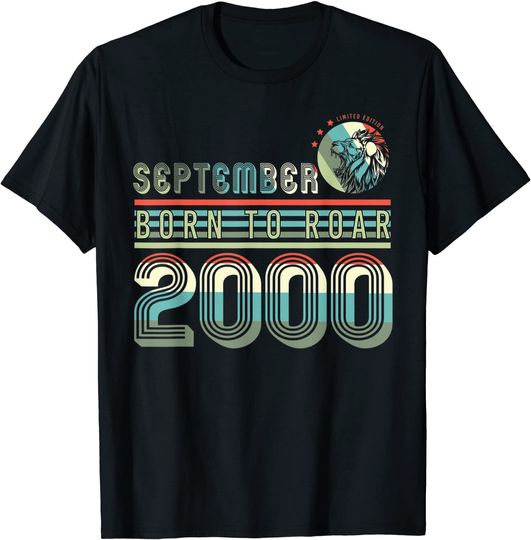 T-shirt Unissexo Manga Curta vintage com Distintivo do Leão Born To Roar 2000