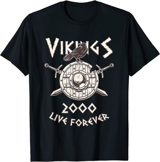 Discover T-shirt Unissexo Manga Curta Vikings Live Forever 2000