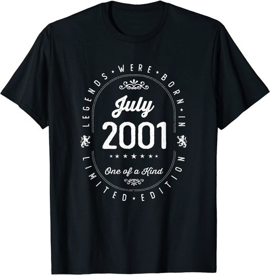 Discover T-shirt Unissexo Manga Curta com Distintivo de Julho de 2001