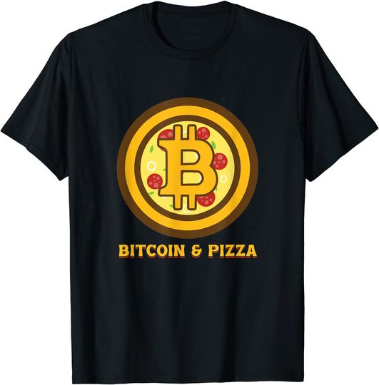 Discover T-shirt para Homem e Mulher Criptomoeda Bitcoin & Pizza