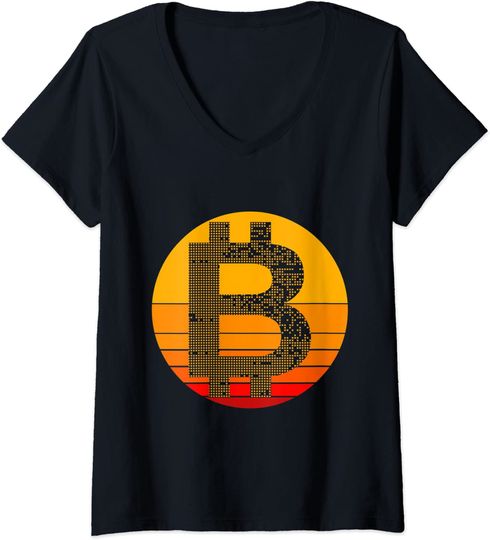 Discover T-shirt para Mulher Bitcoin Crypto Dinheiro Decote em V